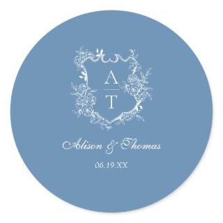 Vibrant Blue Monogram Crest Wedding Envelope Seal