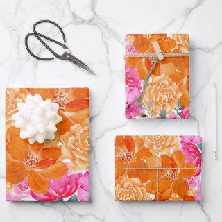 Vibrant Bright Pink and Orange Floral Bloom Gift  Sheets