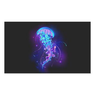 Vibrant Color Glowing Jellyfish Rectangular Sticker