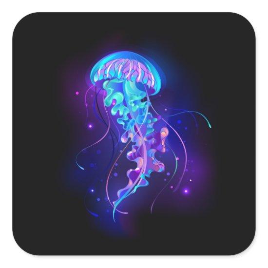 Vibrant Color Glowing Jellyfish Square Sticker