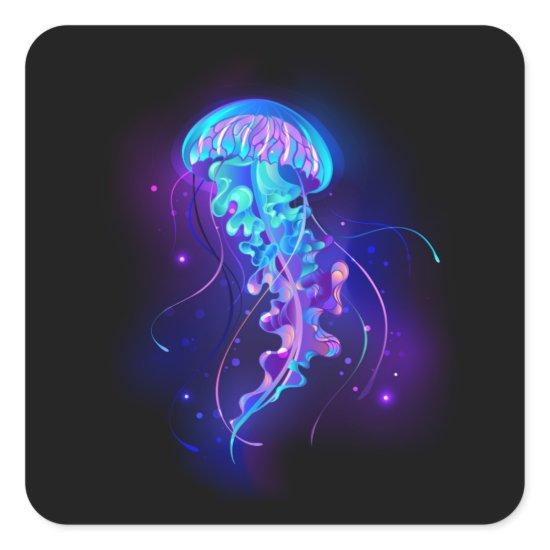 Vibrant Color Glowing Jellyfish Square Sticker
