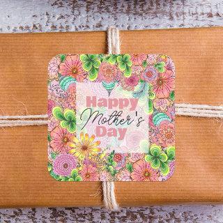 Vibrant Colorful Hand-drawn Florals Mother's Day Square Sticker
