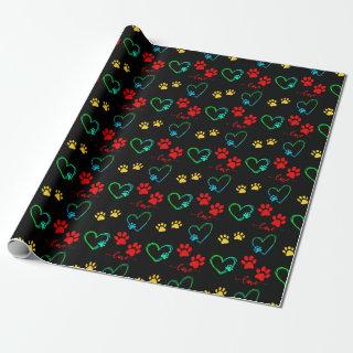 Vibrant DOG PAW PRINTS and LOVE HEARTS