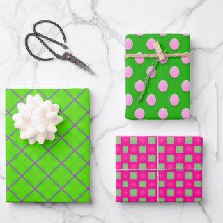 Vibrant Green and Pink Varied Geometric Pattern   Sheets