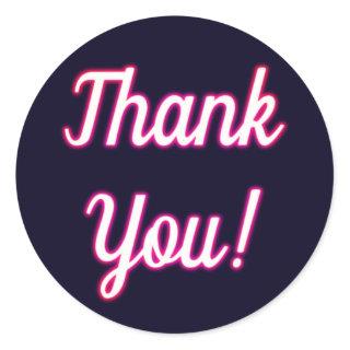 Vibrant Hot Pink Neon Glow Thank You Labels Blue