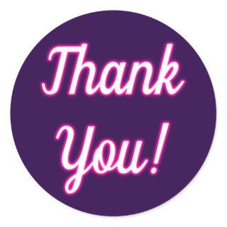 Vibrant Hot Pink Neon Glow Thank You Labels Purple
