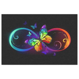 Vibrant infinity with rainbow butterfly on black tissue paper