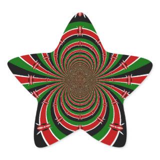 Vibrant Kenya Vision: Mirrored Kenyan Flag Art  Star Sticker