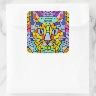 Vibrant Kitty Cat Face and own message colorful Square Sticker