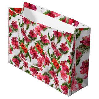 Vibrant Lush Pink and Red Tropical Botanicals Large Gift Bag