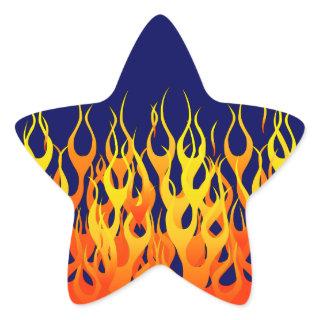 Vibrant Racing Flames on Navy Blue Star Sticker