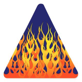 Vibrant Racing Flames on Navy Blue Triangle Sticker