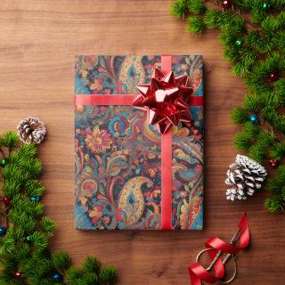 Vibrant Red Blue Paisley Pattern