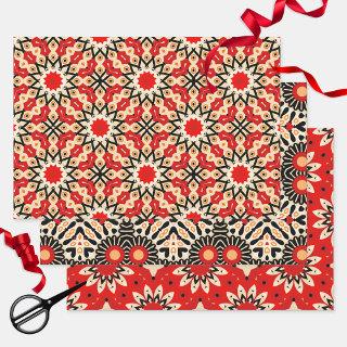 Vibrant Red Ethnic Arabesque Mosaic Geometric  Sheets