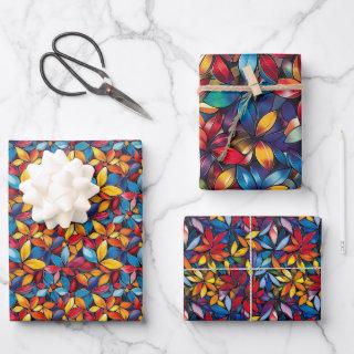 Vibrant Stained-Glass 3D Floral Pattern  Sheets