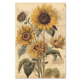Vibrant Sunflowers and Vintage Script Tissue Paper