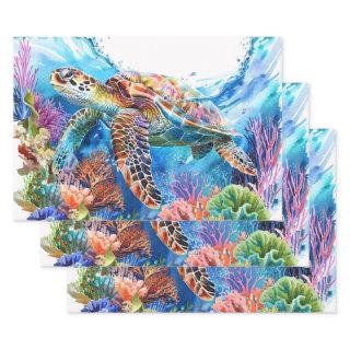 Vibrant Watercolor Sea Turtle Decoupage  Sheets
