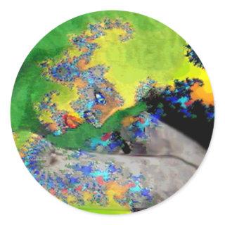 VIBRATIONS OF MATTER,FRACTAL WOMAN IN GREEN YELLOW CLASSIC ROUND STICKER