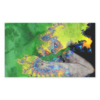 VIBRATIONS OF MATTER,LADY IN GREEN YELLOW FRACTALS RECTANGULAR STICKER