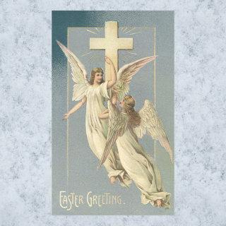 Victorian Angels with a Cross, Vintage Easter Rectangular Sticker