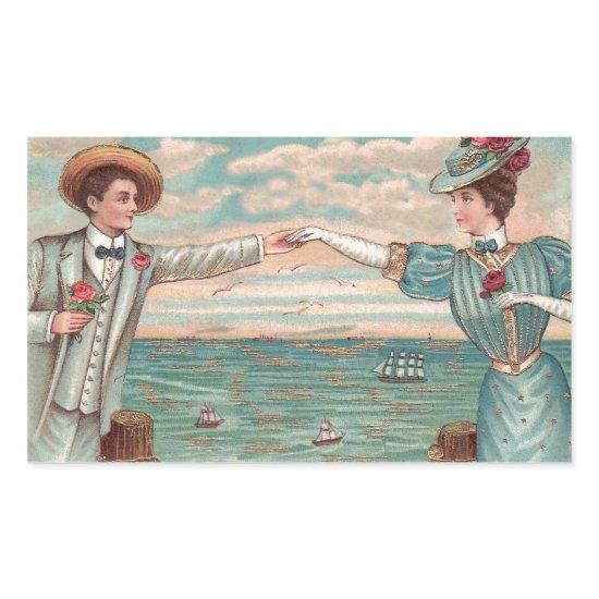 Victorian Beach Love Dressy Ocean Wedding Couple Rectangular Sticker