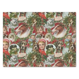 Victorian Christmas Cats And Dogs Scrap Collage  Tissue Paper