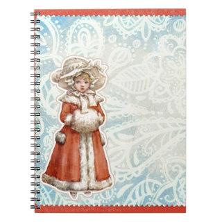 Victorian Christmas Girl in Fur Red Coat Notebook
