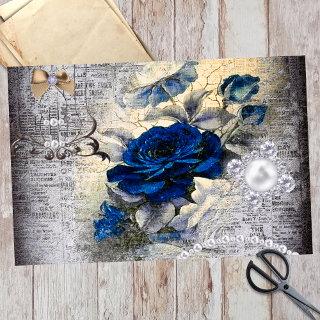 Victorian Dark Blue Rose Ephemera Decoupage Tissue Paper