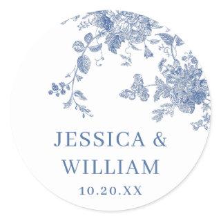 Victorian Dusty Blue French Garden Floral Wedding Classic Round Sticker