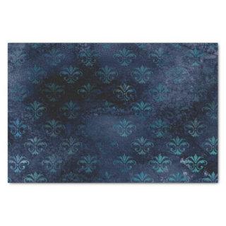 Victorian Gothic Blue Damask Tissue Paper, Elegant Tissue Paper