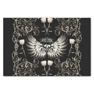 Victorian Gothic Romance Skull Wings & White Roses Tissue Paper