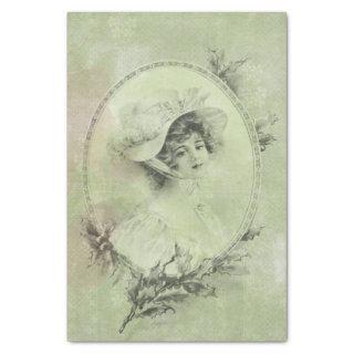 Victorian Lady in Hat Verdigris Green Distressed Tissue Paper