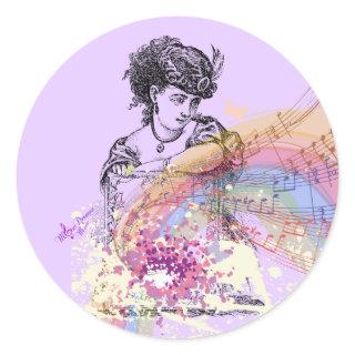 Victorian Lady Pretty Purple Small Round Stickers