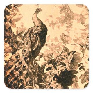 Victorian peacock floral elegant toile pattern  square sticker