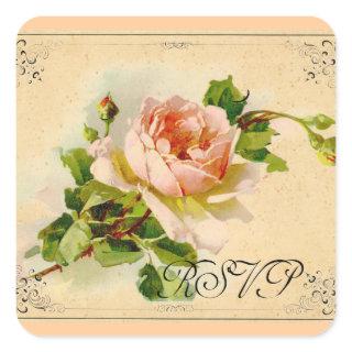 Victorian Pink Rose Square Sticker