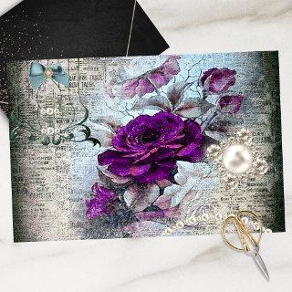 Victorian Purple Pink Rose Ephemera Decoupage Tissue Paper