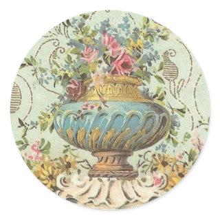 Victorian Rose Vase Classic Round Sticker