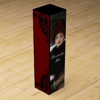 Victorian woman winter scene portrait vintage wine box