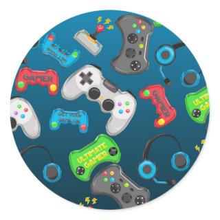 Video Game Controllers Gamer Birthday Party Favor Classic Round Sticker