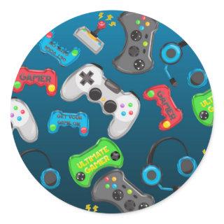 Video Game Controllers Gamer Birthday Party Favor Classic Round Sticker