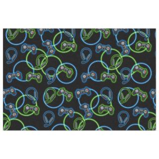 Video Game Neon Blue & Green Pattern  Tissue Paper