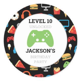 Video Game Party Level Up Kids Birthday Gamer Classic Round Sticker