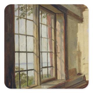 View of the Elbe through a Window, 1838 Square Sticker
