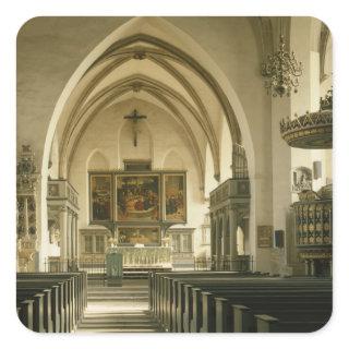 View of the interior of the church with square sticker