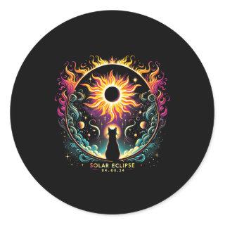 View Totality April 8 2024 Solar Eclipse Cat Lover Classic Round Sticker