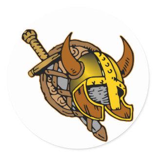 Viking Helmet, Sword & Shield Tattoo Classic Round Sticker