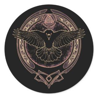 Viking Raven Munin and Valknut Classic Round Stick Classic Round Sticker
