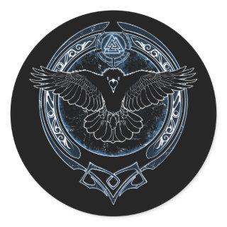 Viking Raven Munin and Valknut Classic Round Sticker