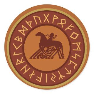 Viking Runes, Odin and Sleipnir Illustration Classic Round Sticker