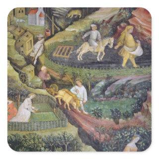 Village farmers doing work in April Square Sticker